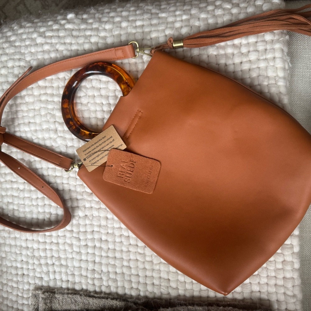 Anthropologie Brown Shoulder Bag with Tortoise Handles - Picture 3 of 3